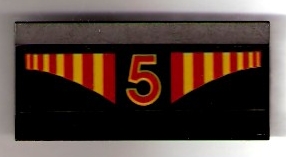 Vehicle, Spoiler / Plow Blade 6 x 3 with Hinge with Red and Yellow Stripes and Red Number 5 Pattern (Sticker) - Set 1821