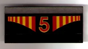 Vehicle, Spoiler / Plow Blade 6 x 3 with Hinge with Red and Yellow Stripes and Red Number 5 Pattern (Sticker) - Set 1821