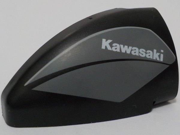 Technic, Panel Curved 5 x 3 x 2 Corner Quarter Ellipse, Right with White 'Kawasaki' on Dark Bluish Gray Background Pattern