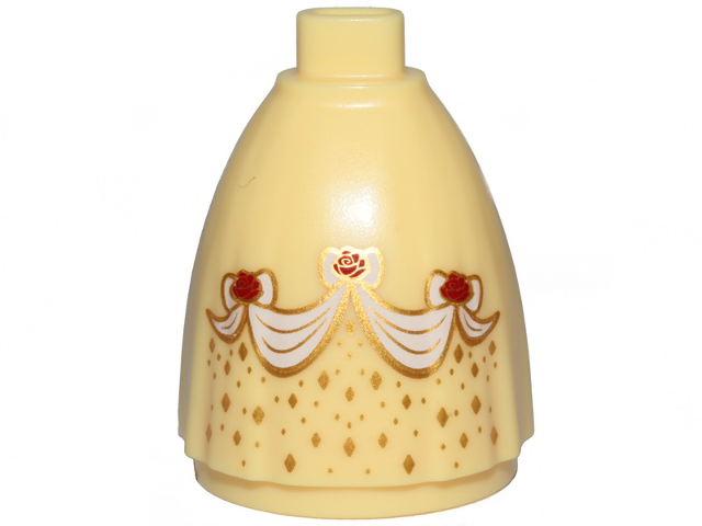 Mini Doll Skirt Long Full with Red Roses, Gold Outline and Trim Pattern (Belle)