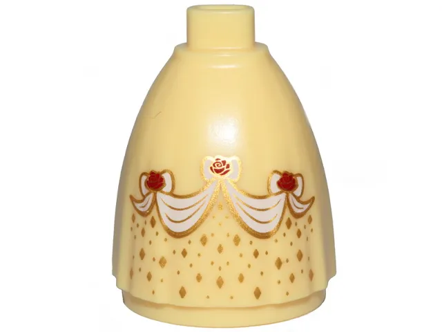 Mini Doll Skirt Long Full with Red Roses, Gold Outline and Trim Pattern (Belle)