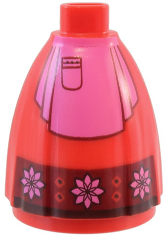 Mini Doll Skirt Long Full with Dark Red Hem with Flowers and Dark Pink Apron with Pocket Pattern