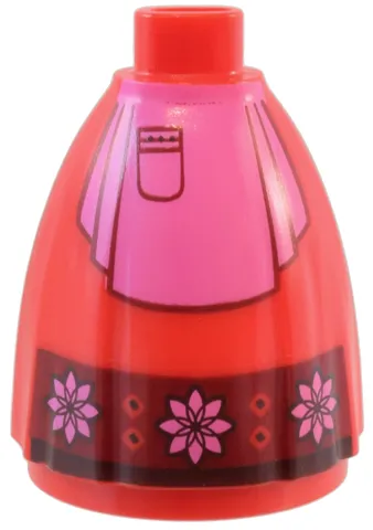 Mini Doll Skirt Long Full with Dark Red Hem with Flowers and Dark Pink Apron with Pocket Pattern