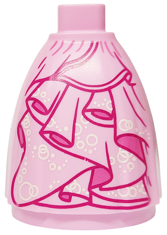 Mini Doll Skirt Long Full with Magenta Creases and Ruffles, Dark Pink Inside, White Circles and Dots Pattern