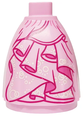 Mini Doll Skirt Long Full with Magenta Creases and Ruffles, Dark Pink Inside, White Circles and Dots Pattern