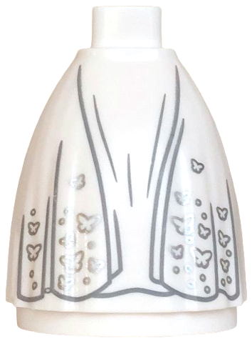 Mini Doll Skirt Long Full with Inset, Dark Bluish Gray Creases and Trim, Silver Butterflies and Dots Pattern