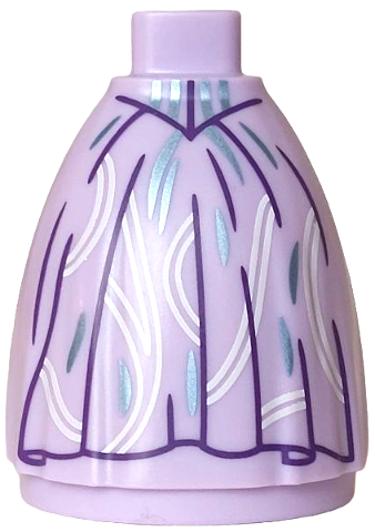 Mini Doll Skirt Long Full with Dark Purple Ruffles, White Curved Lines, Metallic Light Blue Markings Pattern