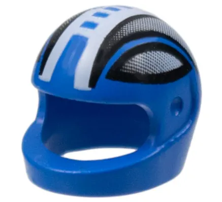 Minifigure, Headgear Helmet Motorcycle (Standard) with Black Stripes, Faded Panels, and White Broken Stripe Down the Middle Pattern