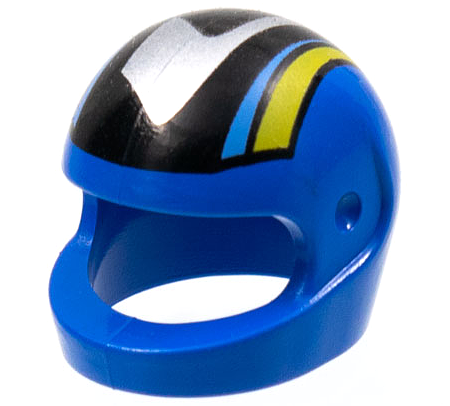 Minifigure, Headgear Helmet Motorcycle (Standard) with Silver, Black, Medium Blue, and Yellow Pattern