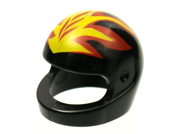 Minifigure, Headgear Helmet Motorcycle (Standard) with Yellow and Red Flames Pattern