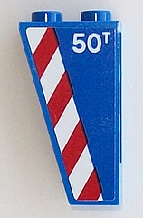 Slope, Inverted 75 2 x 1 x 3 with '50T' and Red and White Danger Stripes Pattern Model Right Side (Sticker) - Set 60098