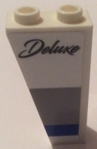 Slope, Inverted 75 2 x 1 x 3 with 'Deluxe' and Light Bluish Gray and Blue Stripe Pattern Model Left Side (Sticker) - Set 60182