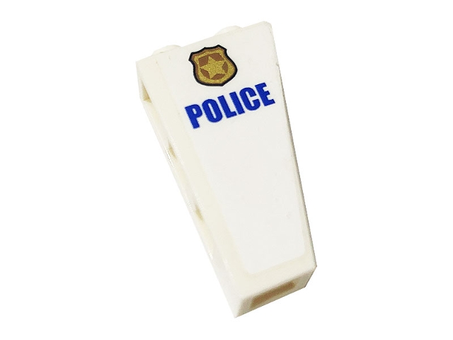 Slope, Inverted 75 2 x 1 x 3 with Blue 'POLICE' and Gold Police Badge Pattern Model Left Side (Sticker) - Set 60141