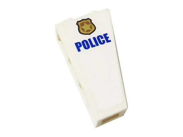 Slope, Inverted 75 2 x 1 x 3 with Blue 'POLICE' and Gold Police Badge Pattern Model Left Side (Sticker) - Set 60141