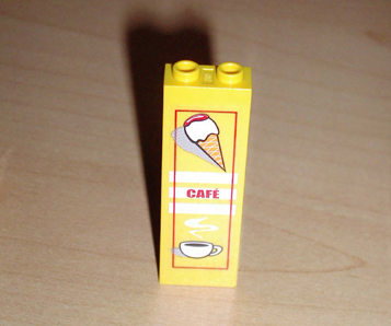 Brick 1 x 2 x 5 with Ice Cream Cone, 'CAFÉ' (CAFE) and Coffee Cup Pattern (Sticker) - Set 4513