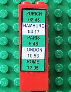 Brick 1 x 2 x 5 with Zurich - Hamburg - Paris - London - Rome Train Schedule Pattern (Sticker) - Set 4556