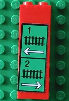 Brick 1 x 2 x 5 with Train Track, White Arrows and '1' and '2' Pattern (Sticker) - Set 4556