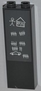 Brick 1 x 2 x 5 with Stick Figure, House, Car and Tally Marks Pattern (Sticker) - Set 7498