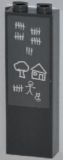 Brick 1 x 2 x 5 with Stick Figure, House, Tree and Tally Marks Pattern (Sticker) - Set 7498