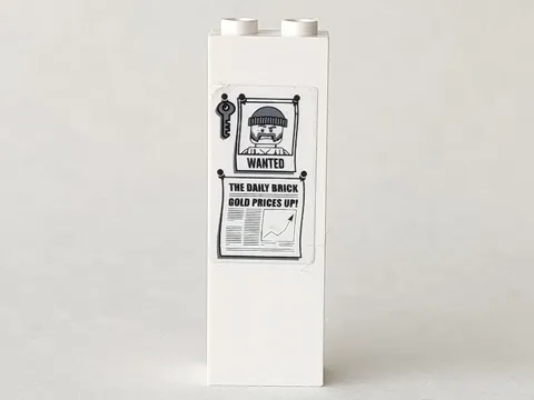 Brick 1 x 2 x 5 with Key, 'WANTED' Photo, and Newspaper Cutting with 'THE DAILY BRICK' and 'GOLD PRICES UP!' Pattern (Sticker) - Set 4440