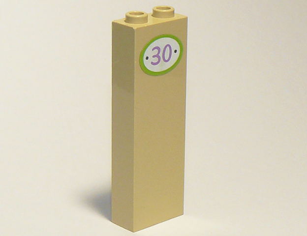 Brick 1 x 2 x 5 with Purple Number '30' on White Background in Lime Oval Pattern (Sticker) - Set 3315