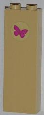 Brick 1 x 2 x 5 with Magenta Butterfly Pattern (Sticker) - Set 3315