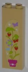 Brick 1 x 2 x 5 with Strawberry Plant, Flowers and Butterflies Pattern Model Left Side (Sticker) - Set 3315