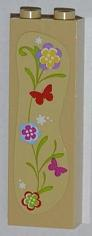 Brick 1 x 2 x 5 with Flowers and Butterflies Pattern Model Left Side (Sticker) - Set 3315