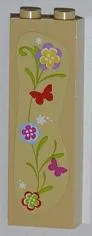 Brick 1 x 2 x 5 with Flowers and Butterflies Pattern Model Left Side (Sticker) - Set 3315