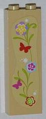 Brick 1 x 2 x 5 with Flowers and Butterflies Pattern Model Right Side (Sticker) - Set 3315