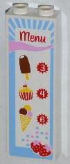 Brick 1 x 2 x 5 with 'Menu', Ice Cream, Cupcake and Strawberries Pattern (Sticker) - Set 3061