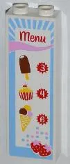 Brick 1 x 2 x 5 with 'Menu', Ice Cream, Cupcake and Strawberries Pattern (Sticker) - Set 3061
