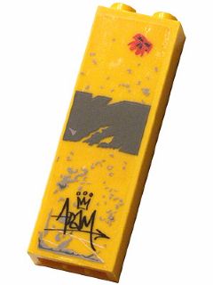 Brick 1 x 2 x 5 with Red Skull, Dark Bluish Gray Stripe, Crown with 'ADAM' Graffiti, and Wear Marks Pattern (Sticker) - Set 5972