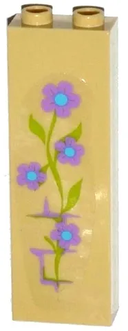 Brick 1 x 2 x 5 with 4 Lavender and Medium Blue Flowers, Leaves and Brick Wall Pattern (Sticker) - Set 41051
