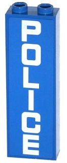 Brick 1 x 2 x 5 with White 'POLICE' on Blue Background Vertical Pattern (Sticker) - Set 60047