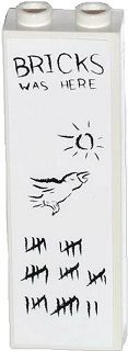 Brick 1 x 2 x 5 with 'BRICKS WAS HERE', Sun, Bird and Tally Marks Pattern (Sticker) - Set 60047