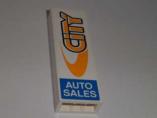 Brick 1 x 2 x 5 with Bright Light Orange 'CITY' and White 'AUTO SALES' on Blue Background Pattern on Both Sides (Stickers) - Set 60097