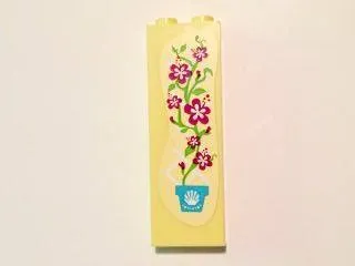 Brick 1 x 2 x 5 with Magenta Hibiscus Flowering Plant with Flowers in Flowerpot Pattern (Sticker) - Set 41037