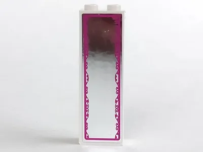 Brick 1 x 2 x 5 with Mirror with Magenta Scroll Border Pattern (Sticker) - Set 41058