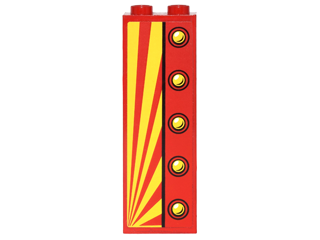 Brick 1 x 2 x 5 with Red and Yellow Perspective View and 5 Yellow Buttons Pattern Model Left Side (Sticker) - Set 6857
