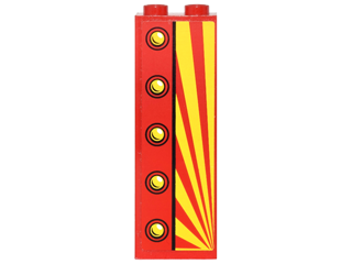 Brick 1 x 2 x 5 with Red and Yellow Perspective View and 5 Yellow Buttons Pattern Model Right Side (Sticker) - Set 6857