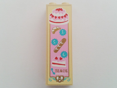 Brick 1 x 2 x 5 with Cakes, Bread and Croissant Pattern (Sticker) - Set 41006
