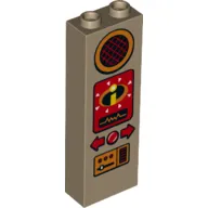 Brick 1 x 2 x 5 with Orange Speaker and Controls, and Red Incredibles Logo Pattern