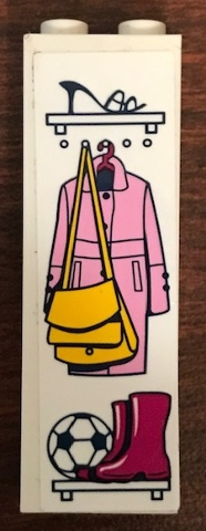 Brick 1 x 2 x 5 with Clothes, Purse and Soccer Ball Pattern (Sticker) - Set 41314