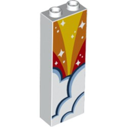 Brick 1 x 2 x 5 with Red, Orange and Yellow Sky, Clouds and White Stars Pattern