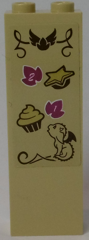 Brick 1 x 2 x 5 with Cake, Star and Baby Dragon Pattern (Sticker) - Set 41174