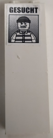 Brick 1 x 2 x 5 with 'GESUCHT' and Minifigure with Shirt with Stripes Pattern (Sticker) - Set 7237