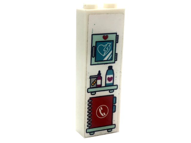 Brick 1 x 2 x 5 with Medical Cabinet, Shelf with Bottles and Telephone Directory Pattern (Sticker) - Set 41318