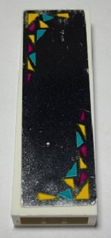 Brick 1 x 2 x 5 with Dark Turquoise, Magenta, and Bright Light Orange Triangles on Mirrored Background Pattern (Sticker) - Set 41344