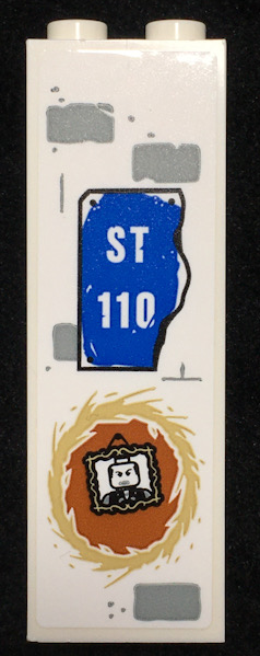 Brick 1 x 2 x 5 with Light Bluish Gray Bricks, 'ST 110' Sign and Hanging Minifigure Portrait Pattern (Sticker) - Set 76108
